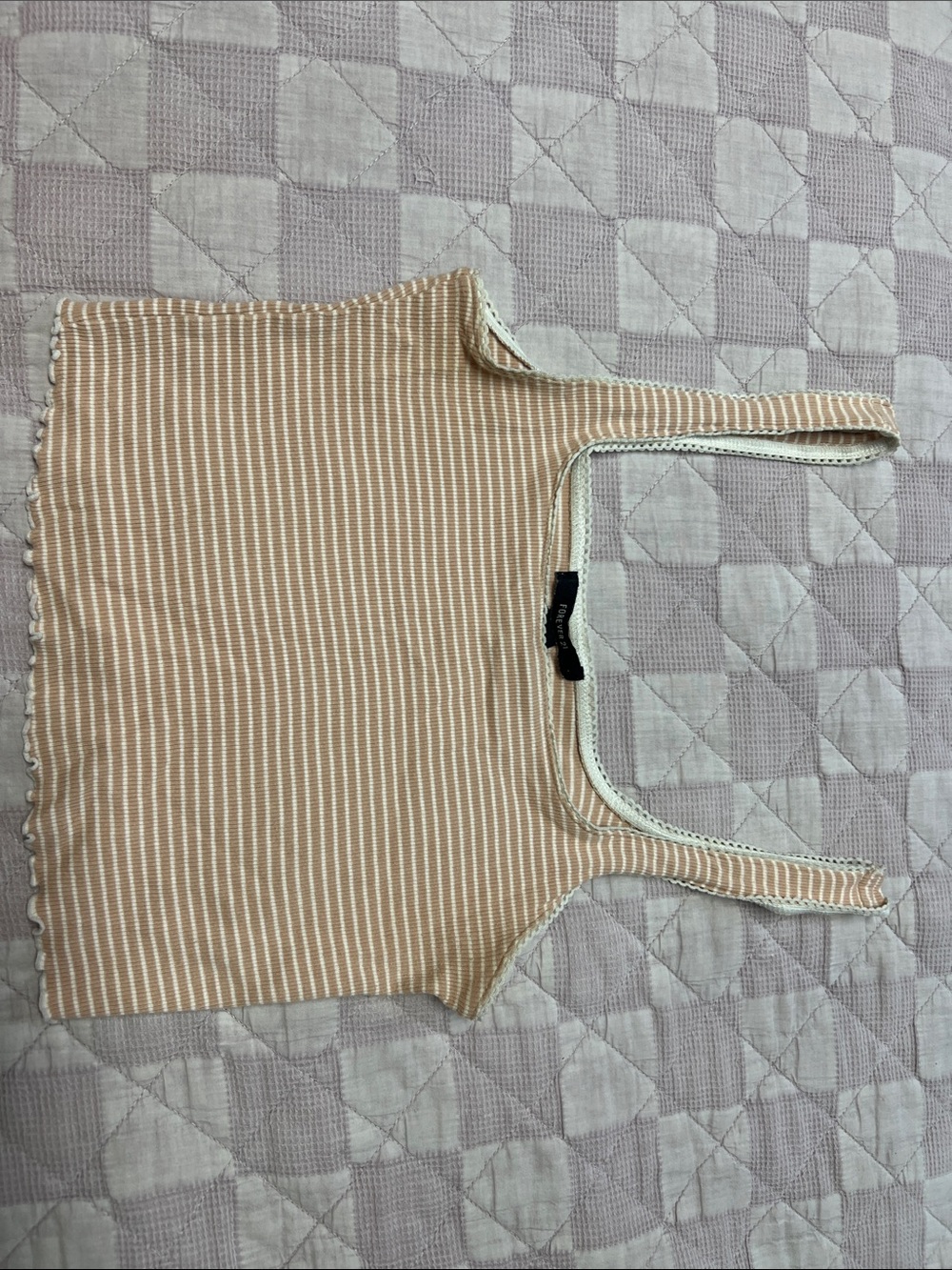 Forever 21 Beige and White Striped Ribbed Tank Top